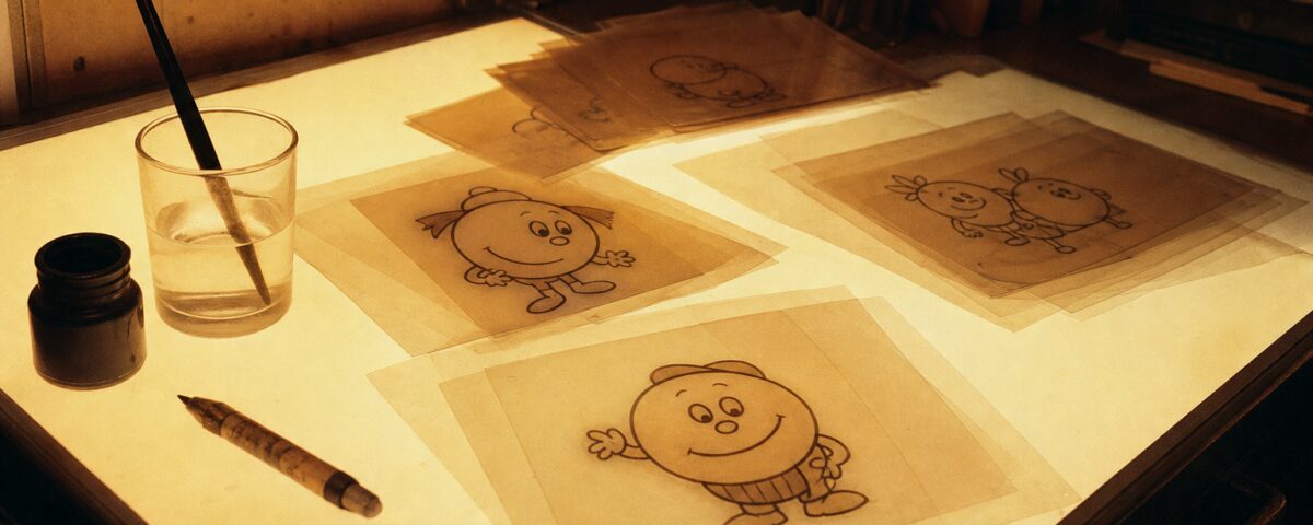 Dresdner Animationsstudio der 1970er — Leuchttisch mit Trickfilm-Zeichnungen