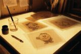 Dresdner Animationsstudio der 1970er — Leuchttisch mit Trickfilm-Zeichnungen