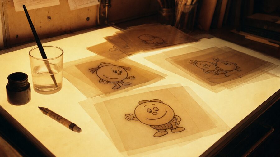 Dresdner Animationsstudio der 1970er — Leuchttisch mit Trickfilm-Zeichnungen