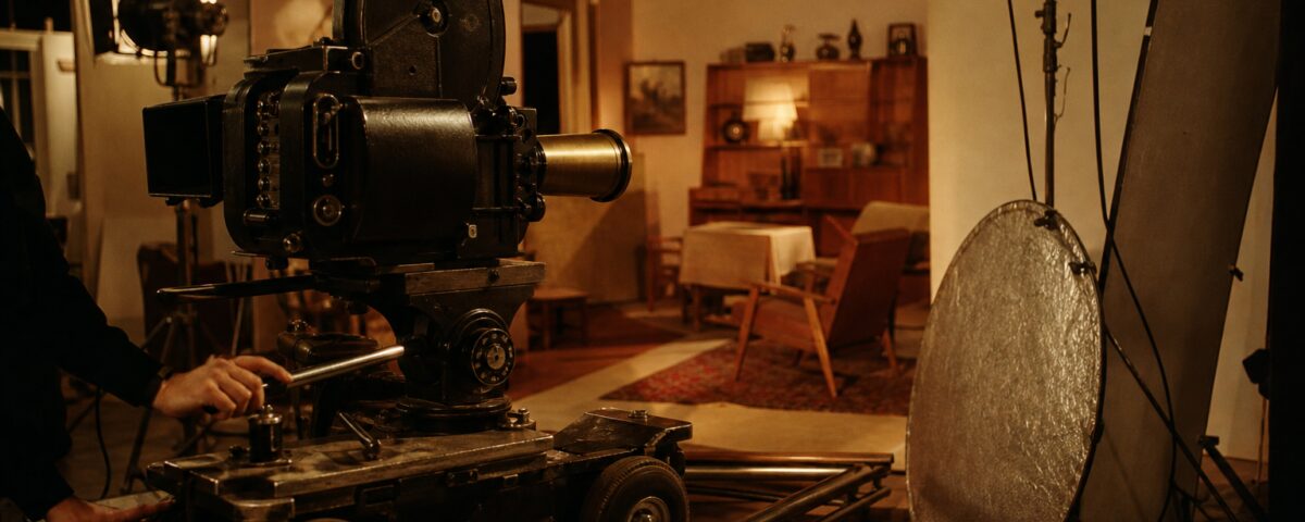 DEFA-Filmkamera auf Dolly-Schienen im Studio der 1960er Jahre